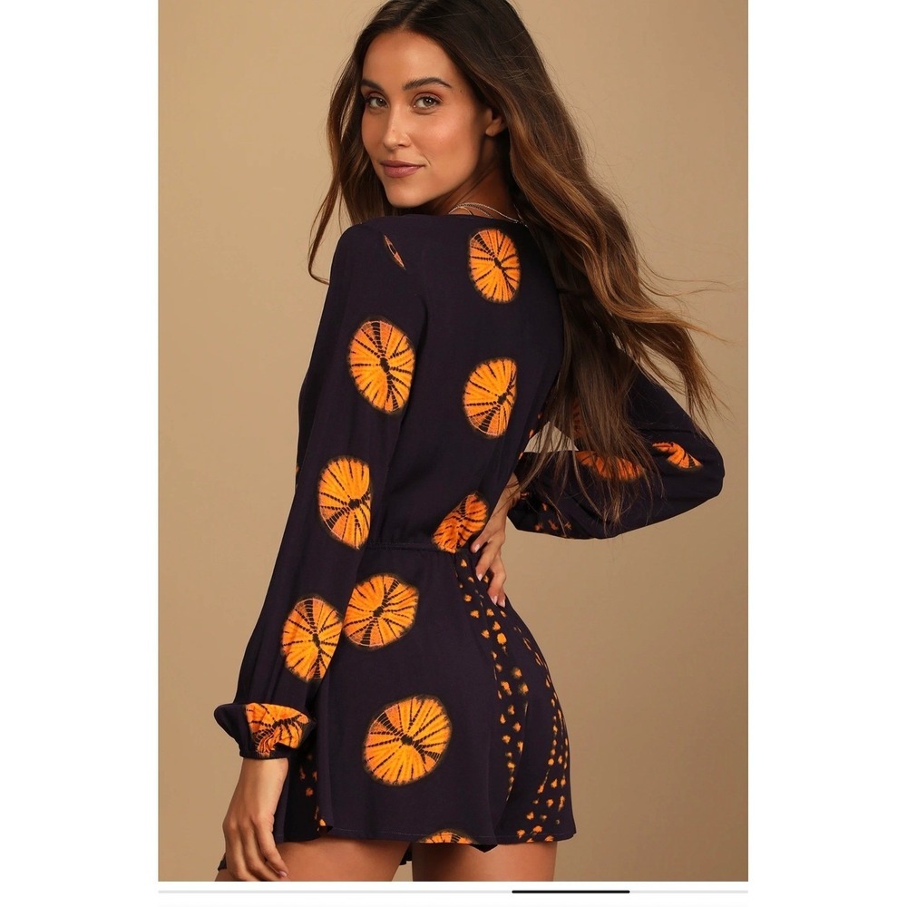 Lulus Romper Womens Medium Purple Orange Excellent Tie Dye Long Sleeve
